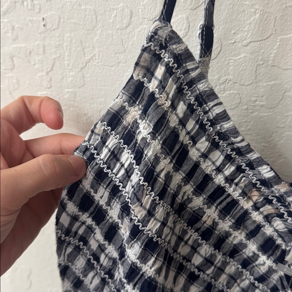 American Eagle Gingham Plaid Blue White Bella Mini Bubble Dress Small NWT - Picture 6 of 8